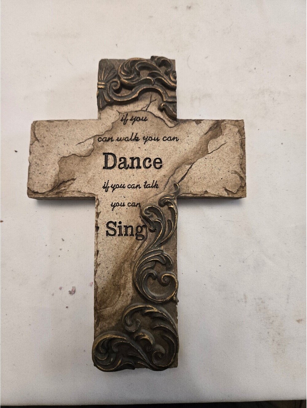 Decorative Wall Cross with Inspirational Quote and Ornate Detailing 9x7